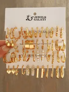 Jewels Galaxy Set of 24 Gold Plated Half Hoop Earrings