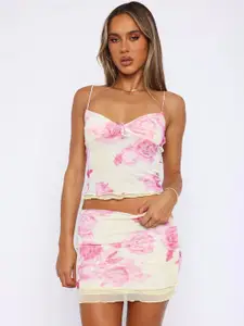 LULU & SKY Floral Printed Shoulder Straps Top With Skirt