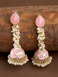 Fida Gold Plated Stone Studded & Beaded Feather Shaped Jhumkas