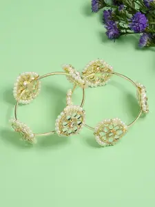 Fida Set Of 2 Gold Plated Kundan Studded & Beaded Bangles