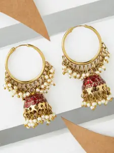 Fida Geometric Gold Plated Beaded Dome Shaped Jhumkas