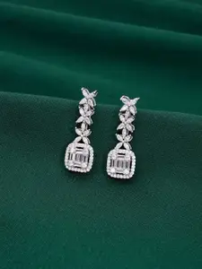 KAI JEWEL 92.5 Sterling Silver Rhodium-Plated Cubic Zirconia Studded Drop Earrings
