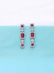 KAI JEWEL 92.5 Sterling Silver Rhodium-Plated Cubic Zirconia Studded Drop Earrings