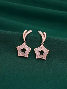 KAI JEWEL 92.5 Sterling Silver Rose Gold-Plated Cubic Zirconia Studded Drop Earrings