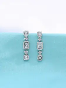 KAI JEWEL 92.5 Sterling Silver Rhodium-Plated Cubic Zirconia Studded Drop Earrings
