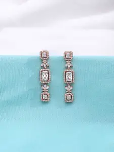 KAI JEWEL 92.5 Sterling Silver Rose Gold-Plated Cubic Zirconia Studded Drop Earrings