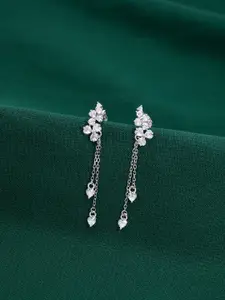 KAI JEWEL 92.5 Sterling Silver Rhodium-Plated Cubic Zirconia Studded Floral Drop Earrings