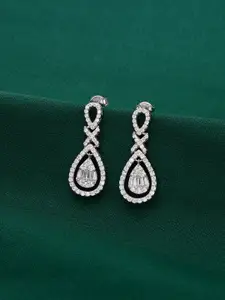 KAI JEWEL 92.5 Sterling Silver Rhodium-Plated Cubic Zirconia Studded Drop Earrings
