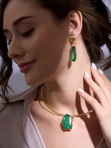 Niska Gold-Plated Quartz-Studded Necklace and Earrings