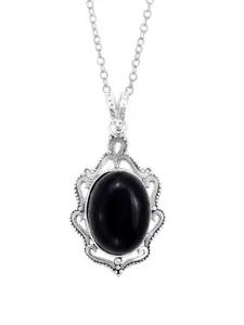 Exotic India Black Onyx Gemstone Sterling Silver Designer Pendant