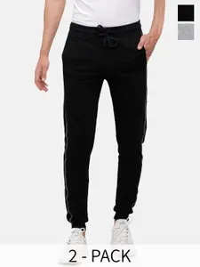 MADSTO Men Pack Of 2 Slim Fit Cotton Drawstring Mid Rise Joggers