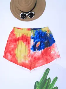 LULU & SKY Women Tie-dye Slim Fit Low-Rise Knee Length Regular Shorts
