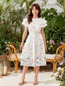 BAESD Printed Flutter Sleeve Fit & Flare Midi Dress