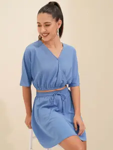 Tokyo Talkies V-Neck Short Sleeves Top With Skirt