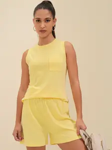 Tokyo Talkies Round Neck Sleeveless Textured Top With Shorts