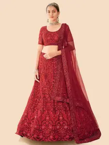Fusionic Embroidered Sequinned Semi-Stitched Lehenga & Unstitched Blouse With Dupatta