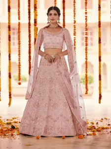Fusionic Embroidered V-Neck Organza Semi Stitched Lehenga & Unstitched Blouse With Dupatta