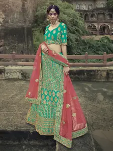 Fusionic Embroidered Zari Semi-Stitched Lehenga & Unstitched Blouse With Dupatta
