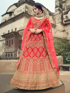Fusionic Embroidered Satin Semi-Stitched Lehenga & Unstitched Blouse With Dupatta
