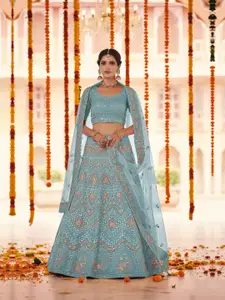 Fusionic Embroidered Thread Work Semi-Stitched Lehenga & Unstitched Blouse With Dupatta