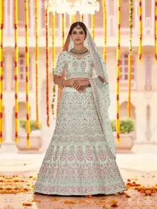 Fusionic Embroidered Thread Work Semi-Stitched Lehenga & Unstitched Blouse With Dupatta