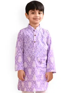 Sangria Purple Boys Ethnic Motifs Printed Mandarin Collar Cotton Straight Kurta