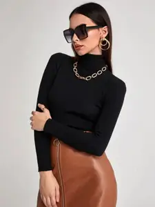 TANDUL Women Ribbed Turtle Neck Cotton Pullover