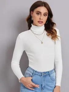 TANDUL Women Ribbed Turtle Neck Cotton Pullover