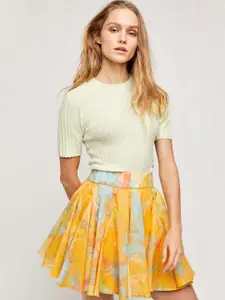 TANDUL Printed Flared Mini Skirts