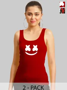 FBAR Women Pack Of 2 Printed Cotton Scoop Neck Tank Top