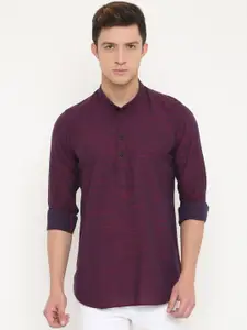 Cross Court Woven Design Mandarin Collar Cotton Straight Kurta