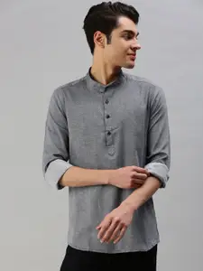 Cross Court Geometric Woven Design Mandarin Collar Pure Cotton Straight Kurta