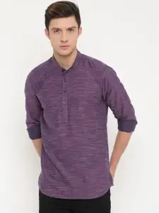 Cross Court Woven Design Mandarin Collar Cotton Straight Kurta