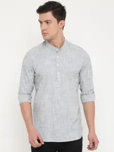 Cross Court Woven Design Mandarin Collar Cotton Straight Kurta