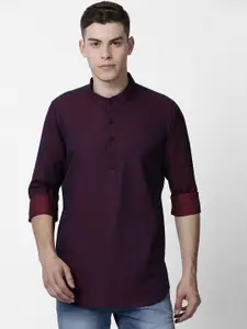 Cross Court Geometric Woven Design Mandarin Collar Cotton Straight Kurta