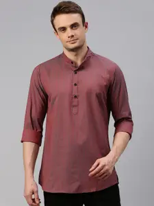 Cross Court Striped Woven Design Mandarin Collar Pure Cotton Straight Kurta