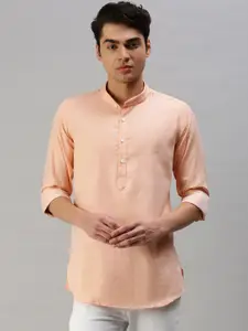 Cross Court Geometric Woven Design Mandarin Collar Cotton Straight Kurta