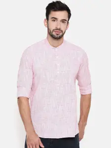 Cross Court Woven Design Mandarin Collar Cotton Straight Kurta