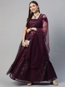 FABPIXEL Embroidered Sequinned Semi-Stitched Lehenga & Unstitched Blouse With Dupatta