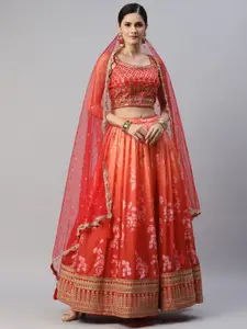 FABPIXEL Embroidered Sequinned Semi-Stitched Lehenga & Unstitched Blouse With Dupatta