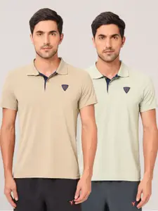 Technosport Men Pack Of 2 UPF50 Solid Polo Collar Polyester Slim Fit Tshirts