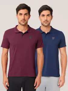 Technosport Men Pack Of 2 UPF50 Solid Polo Collar Polyester Slim Fit Tshirts