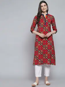 Anouk Red Ethnic Motifs Printed Mandarin Collar Straight Kurta