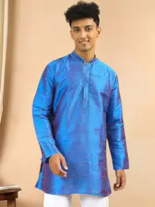 TATTVA Thread Work Mandarin Collar Dupion Silk Straight Kurta