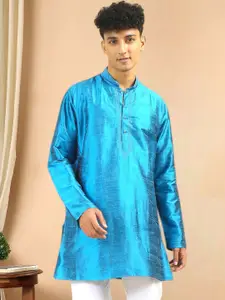 TATTVA Thread Work Mandarin Collar Dupion Silk Straight Kurta