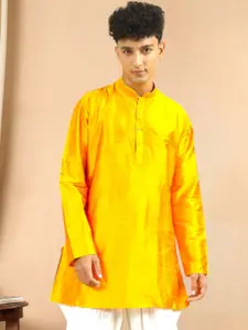 TATTVA Thread Work Mandarin Collar Dupion Silk Straight Kurta