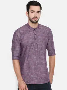 Cross Court Woven Design Mandarin Collar Cotton Straight Kurta