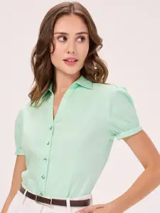 Bombay High Women India Slim Spread Collar Solid Cotton Slim Fit Semiformal Shirt