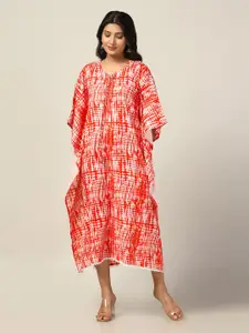 FASHION DREAM Tie & Dye Printed Kimono Sleeve Kaftan Midi Dress