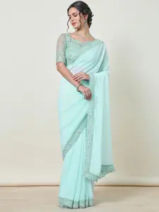 Soch Striped Embellished Beads and Stones Saree